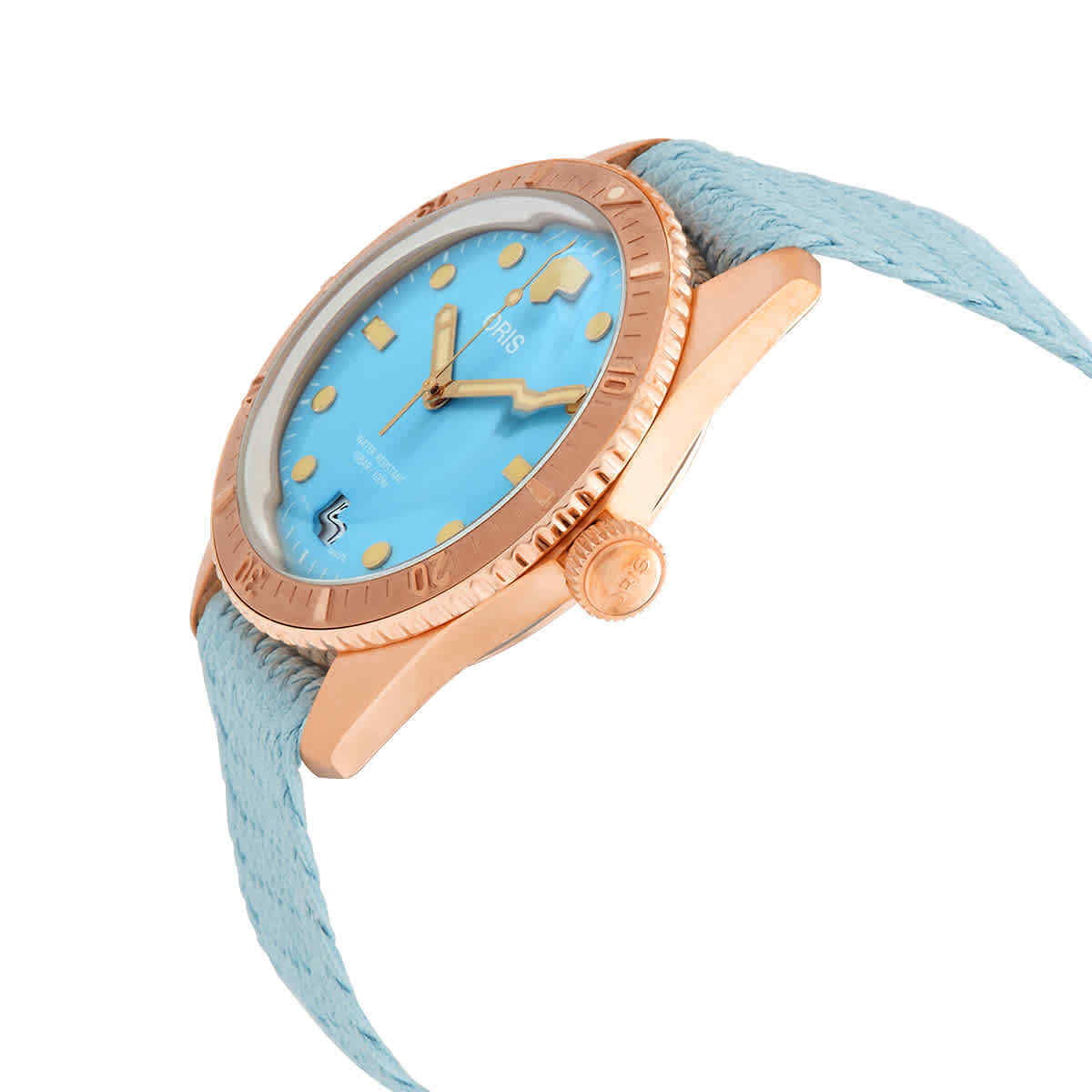 Oris Oris Divers Sixty‑Five 'Cotton Candy' 01 733 7771 3155-07 3 19 02BRS, divers швейцария женские часы на браслете тканевый боковой вид